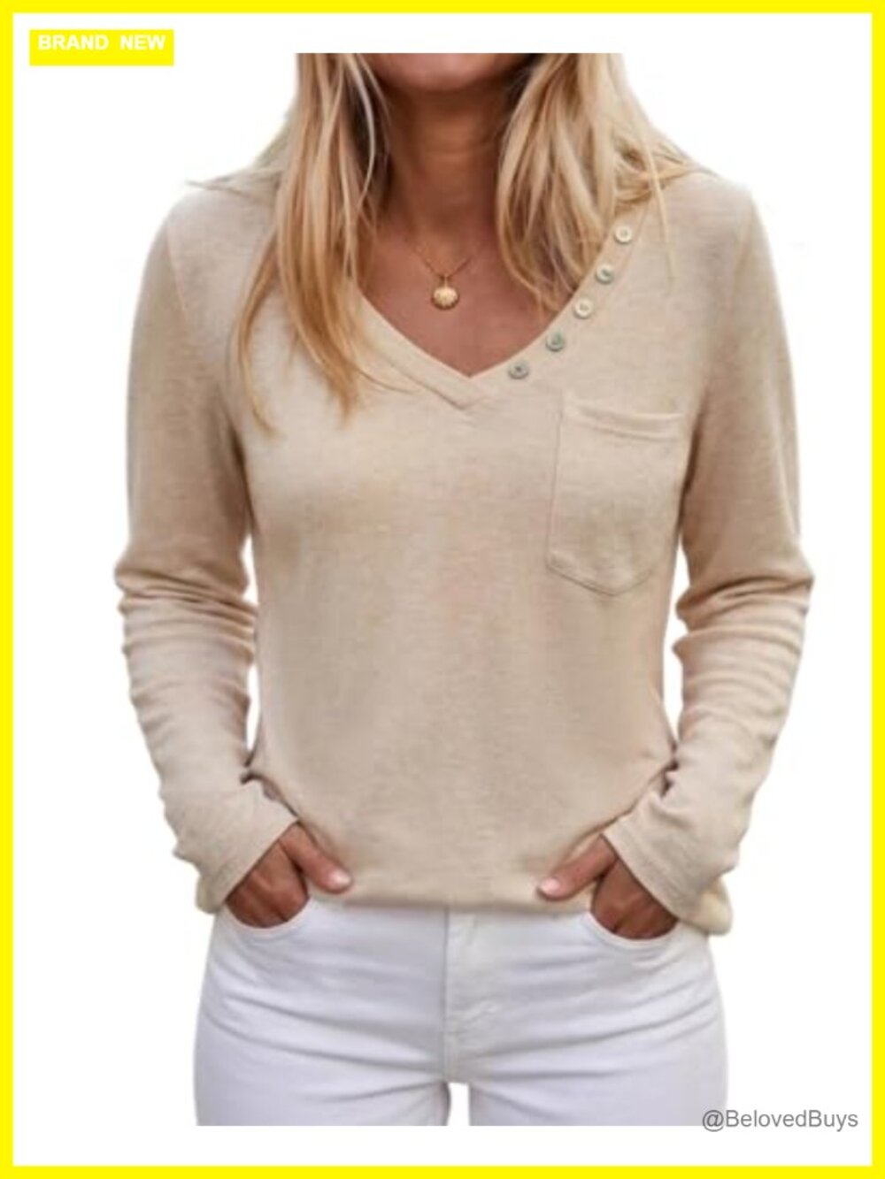 Women's V-Neck Knit Top Long Sleeve Slim Fit Pullover Shirt